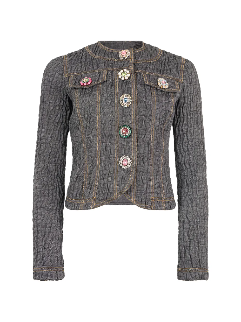 Moschino jewel-embellished crinkled denim jacket
