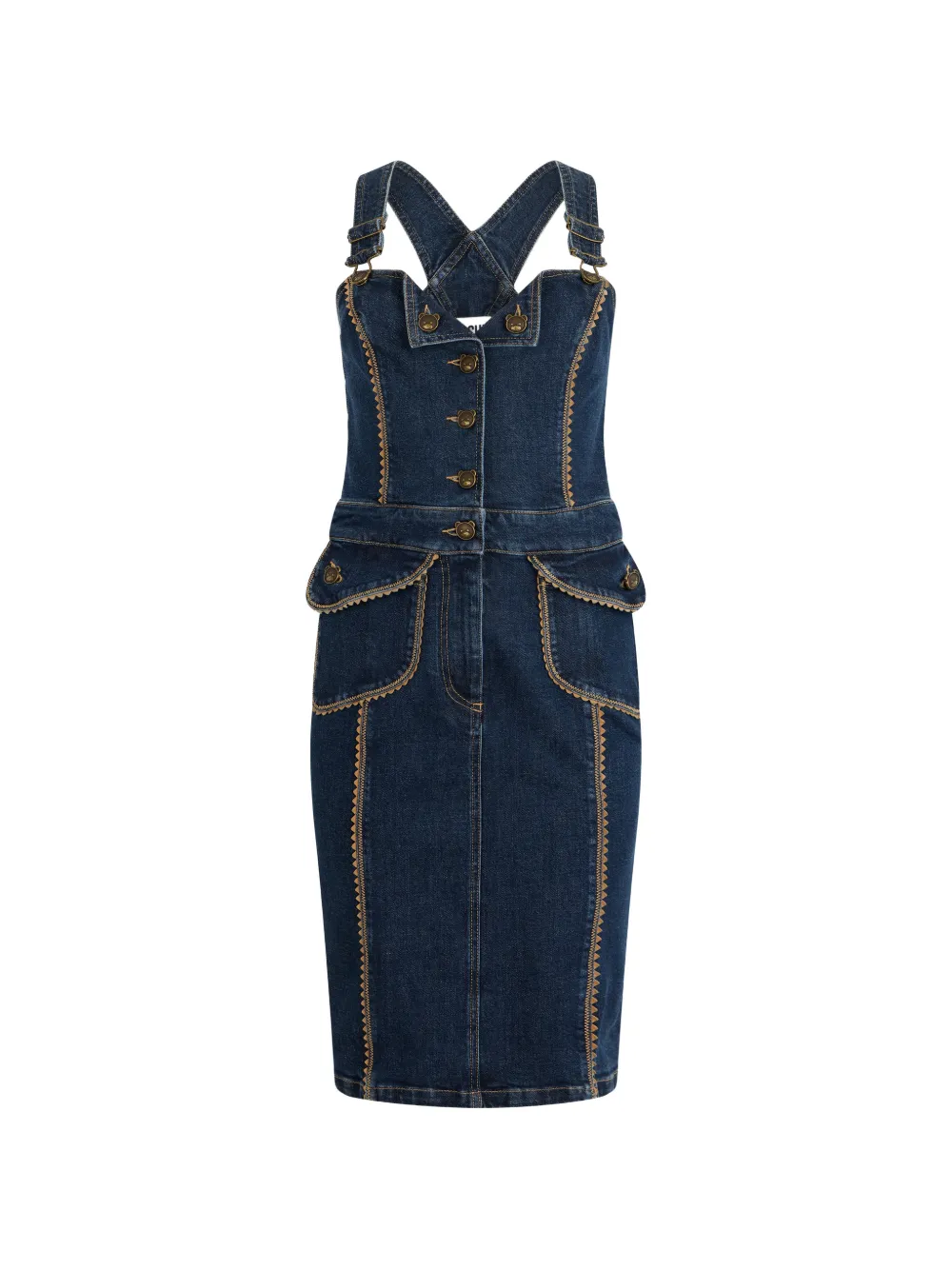 Moschino contrast-stitch denim midi dress - Blu