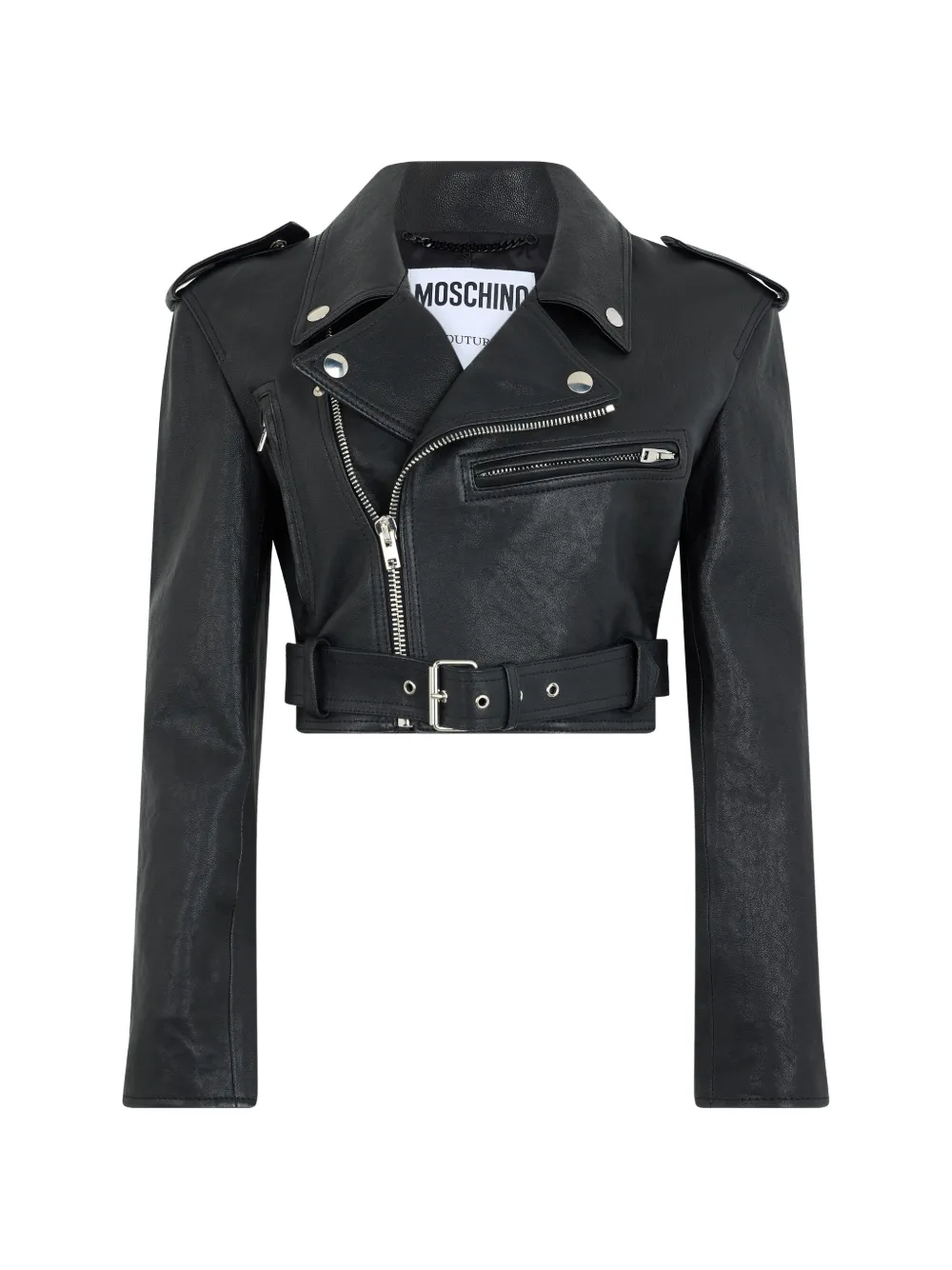 Moschino cropped belted biker jacket · 40