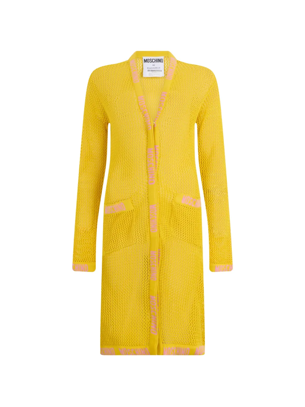 Moschino logo-trim open-knit coat