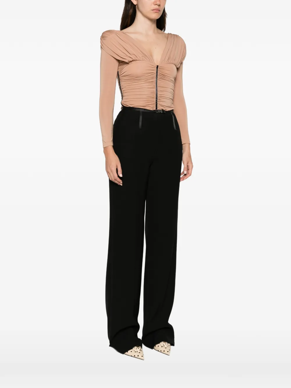 Elisabetta Franchi ruched long-sleeve blouse Beige