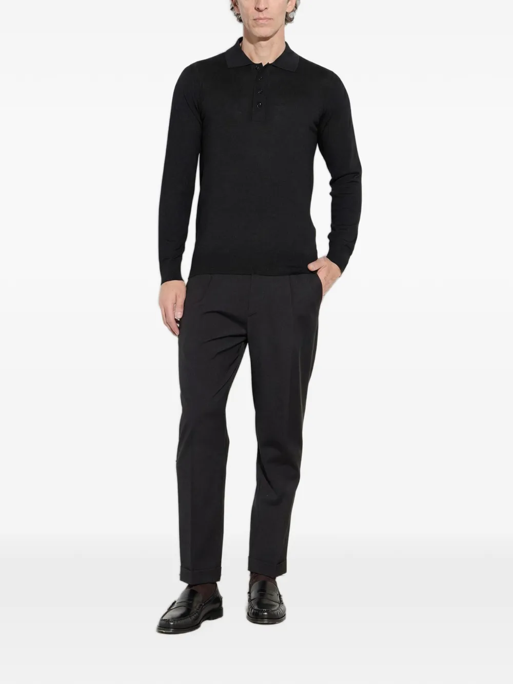 Paolo Pecora Poloshirt van merinowol Zwart