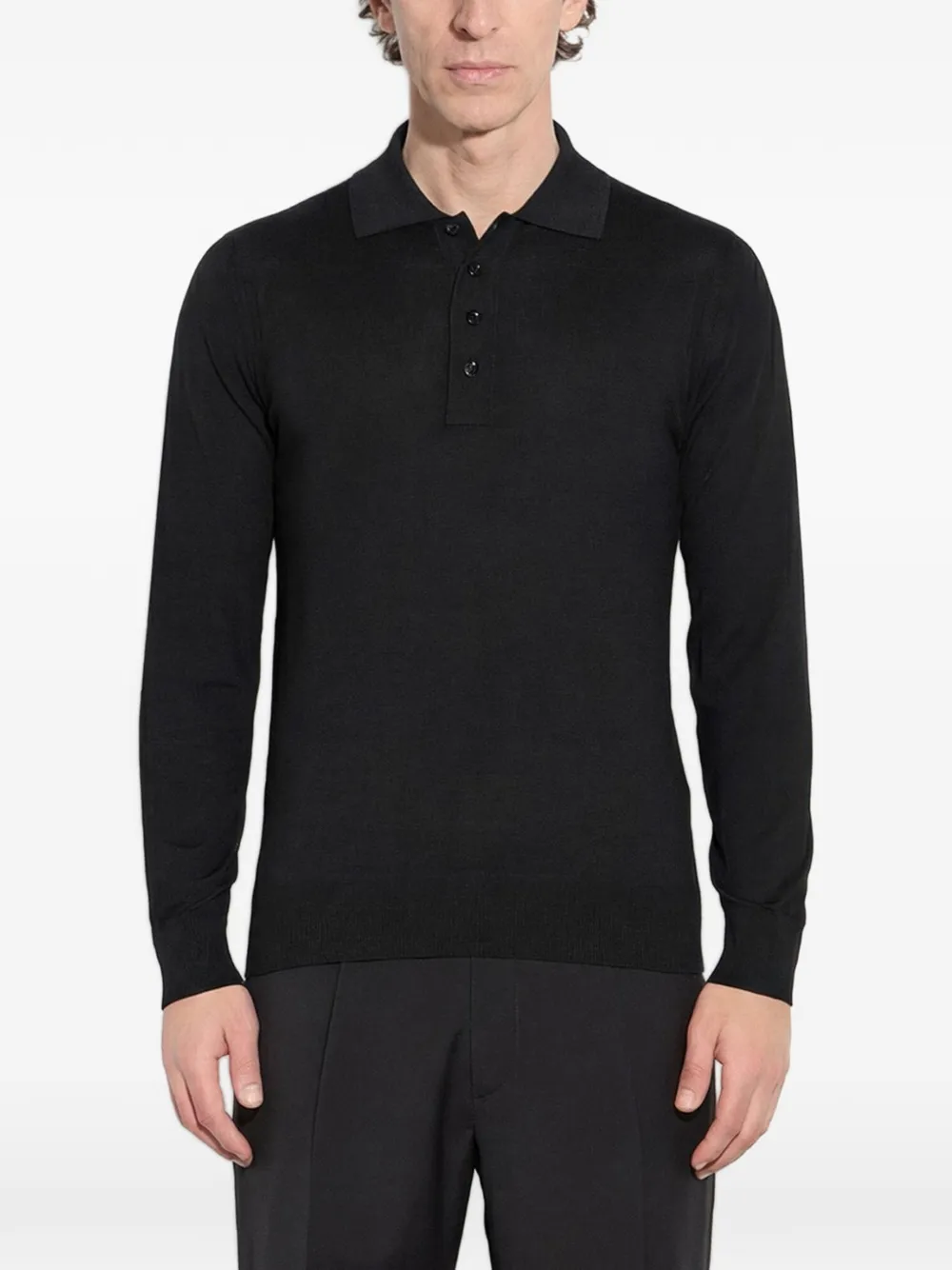 Paolo Pecora Poloshirt van merinowol Zwart