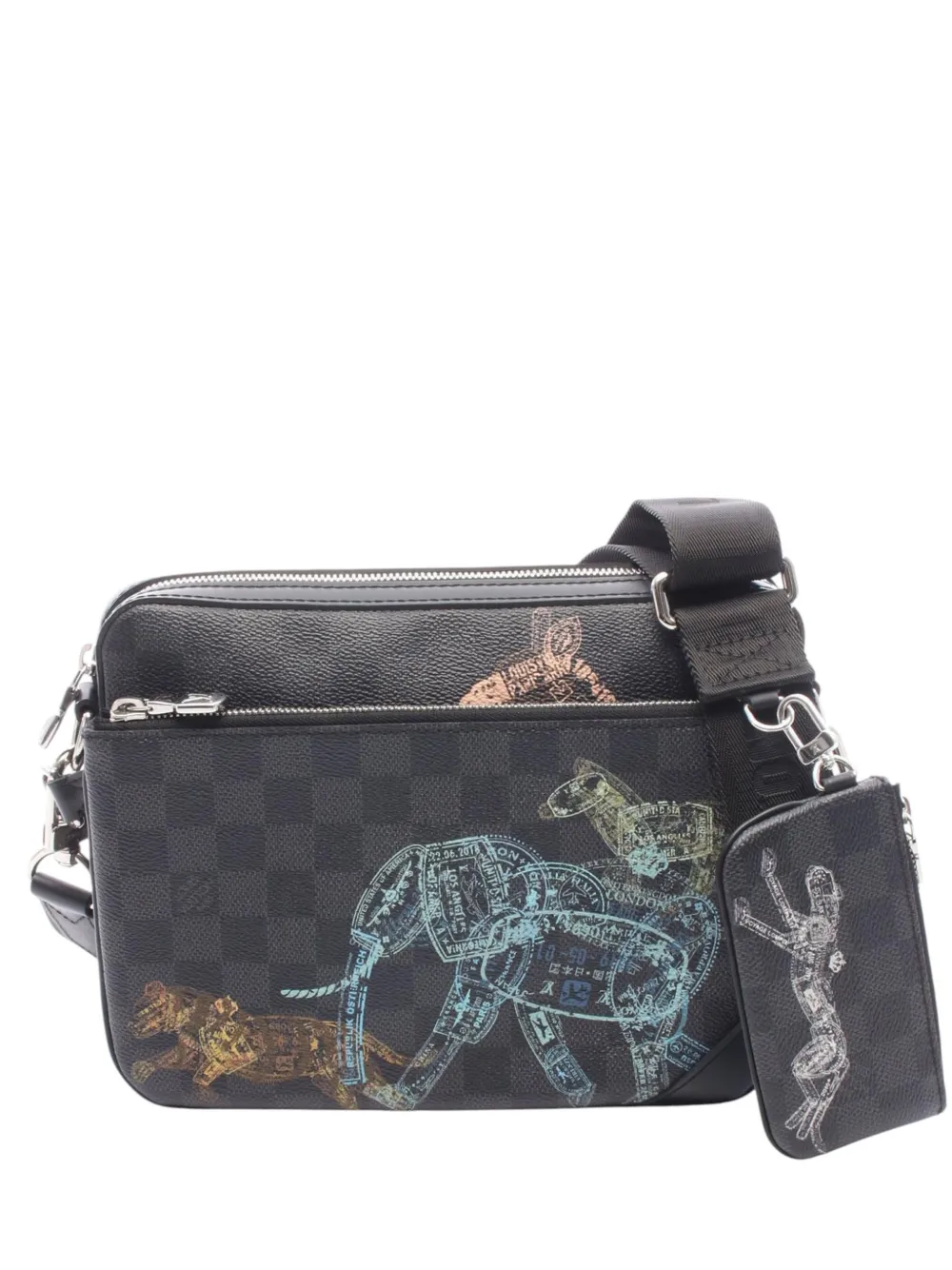 Louis Vuitton Pre-Owned 2021-2026 Damier Graphite Animal Print Trio Kuriertasche - Schwarz