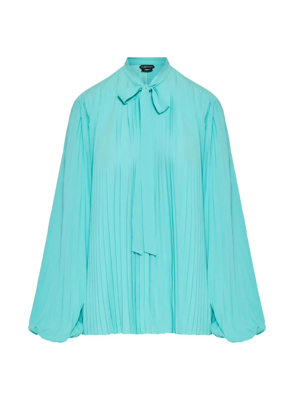 TOM FORD crepe-de-chine sunray-plissé lavalliere shirt - Bleu
