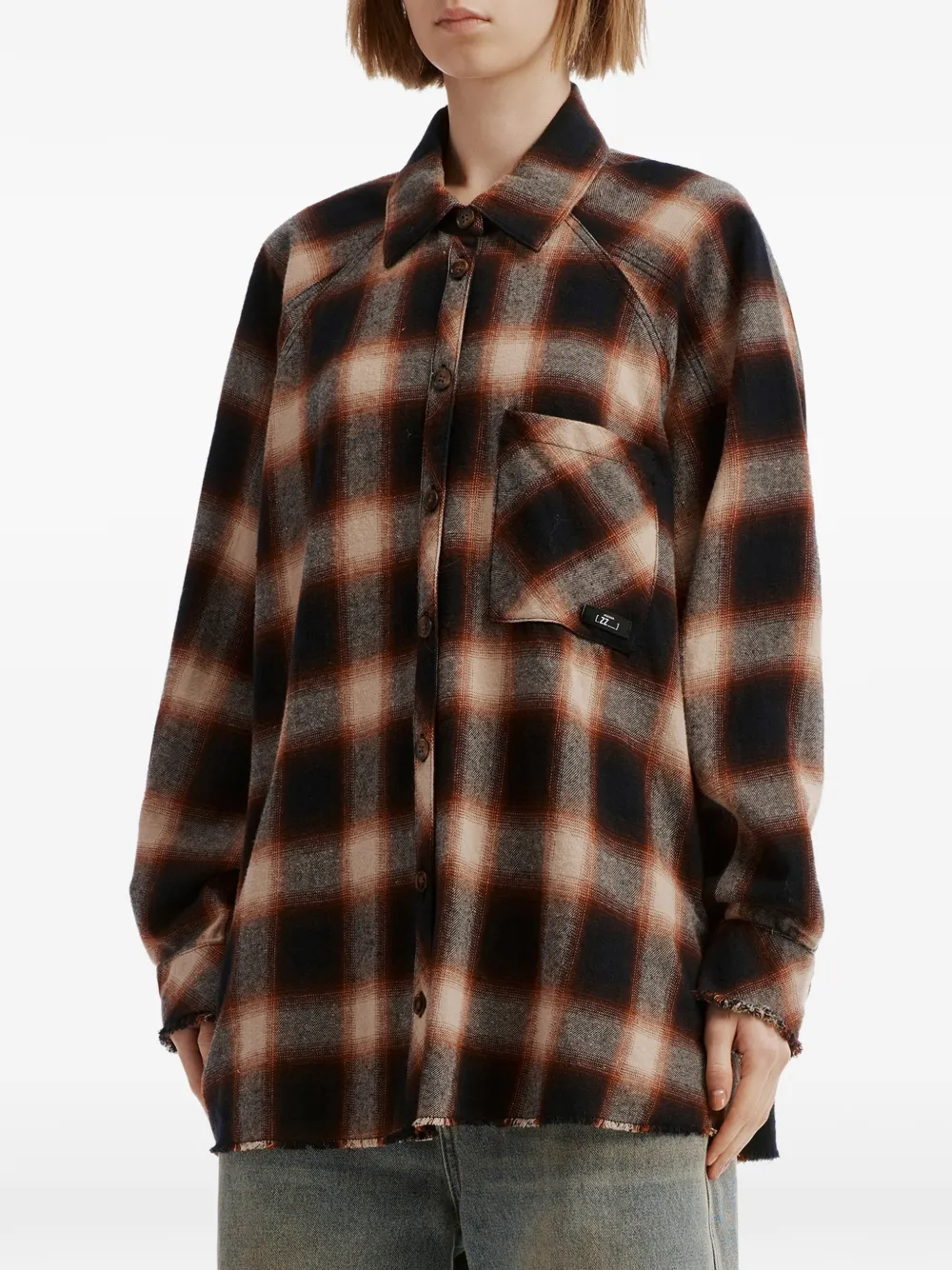 izzue check raw-edge shirt Zwart