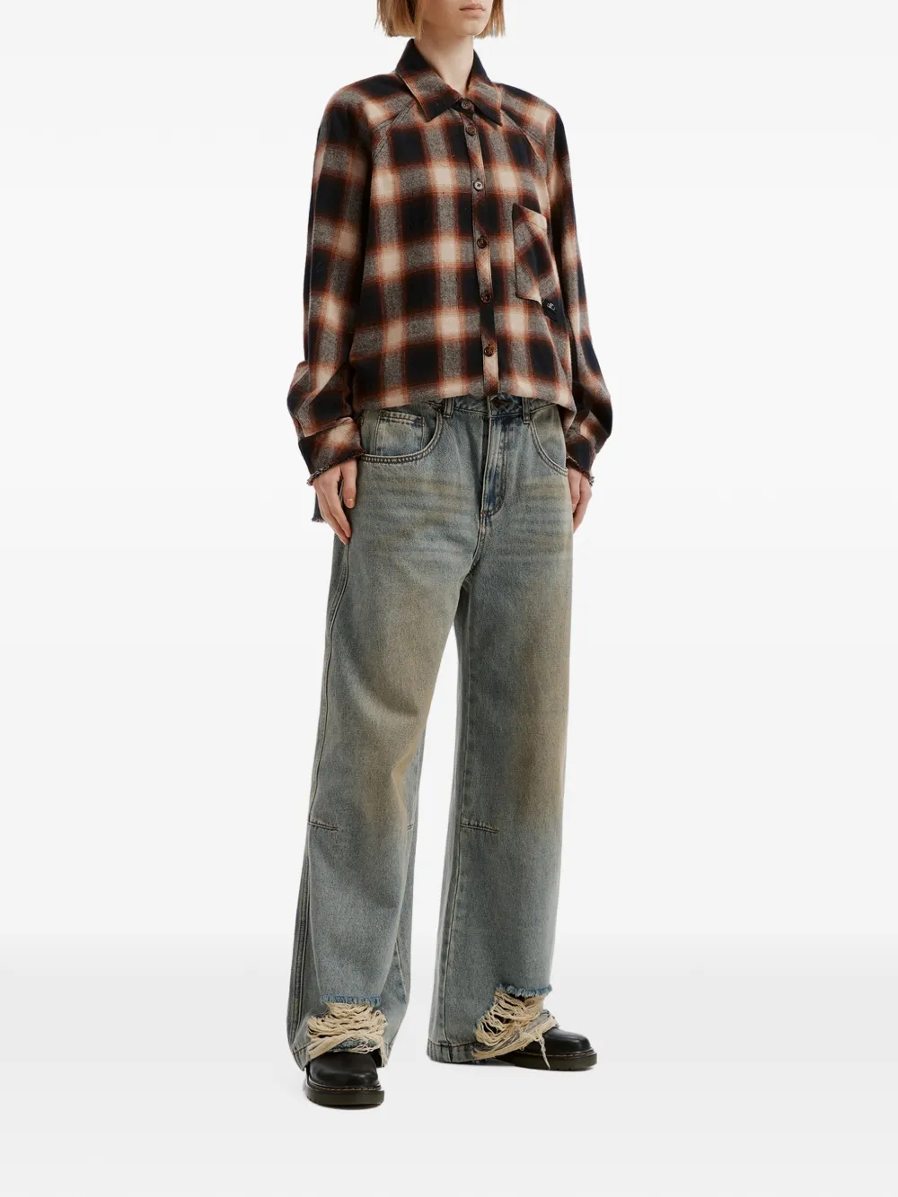 izzue check raw-edge shirt Zwart