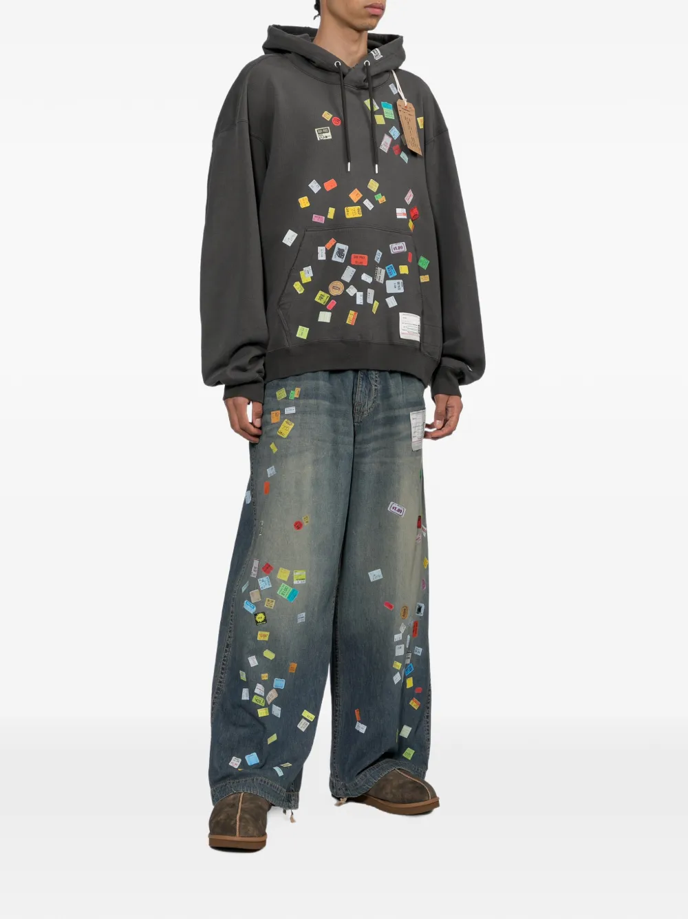 Maison MIHARA YASUHIRO Hoodie met print en prijskaartje Zwart