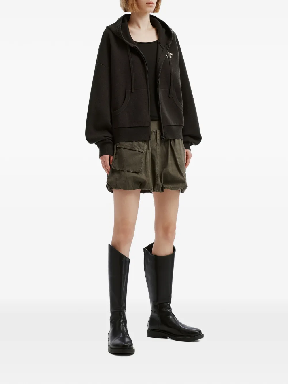 izzue logo-embroidered zip-up hoodie Zwart