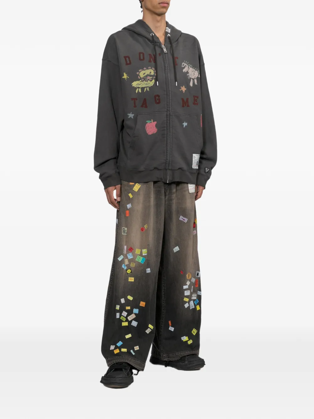 Maison MIHARA YASUHIRO Hoodie met print en rits Zwart