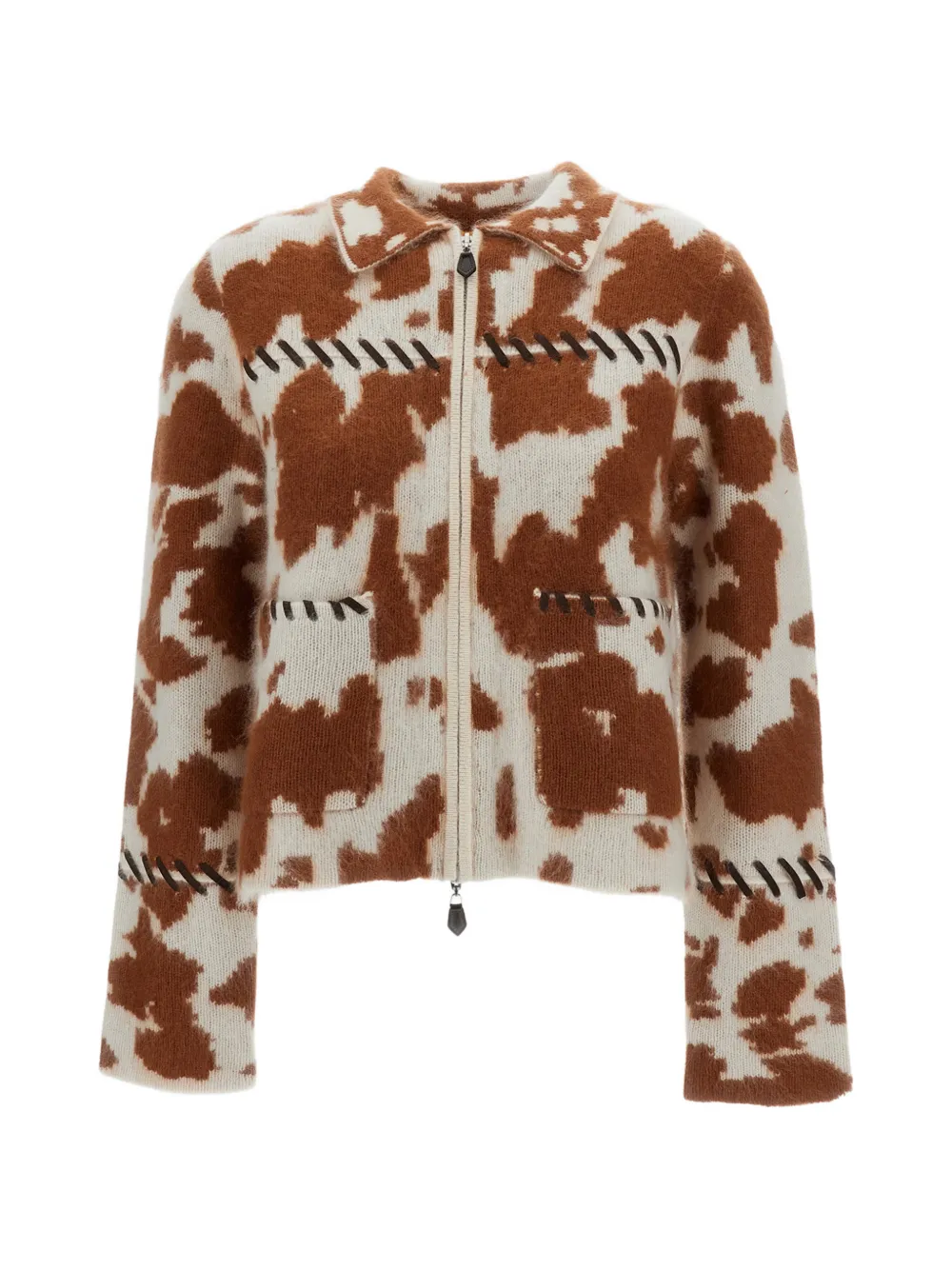 Guest In Residence Grizzly cow-print whipstitch-trim cardigan