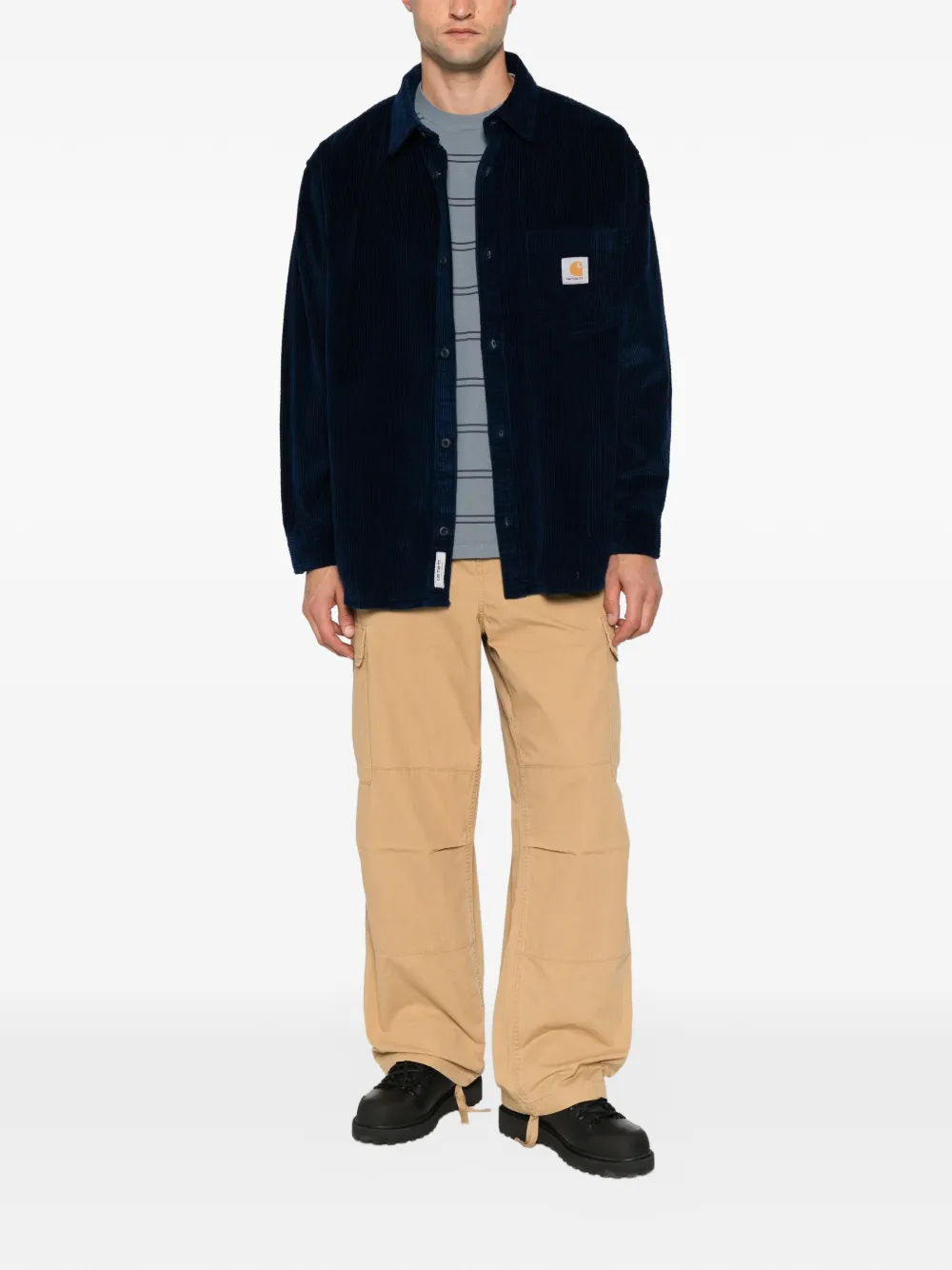 Carhartt WIP Loyde ribfluwelen overhemd met logo-patch Blauw