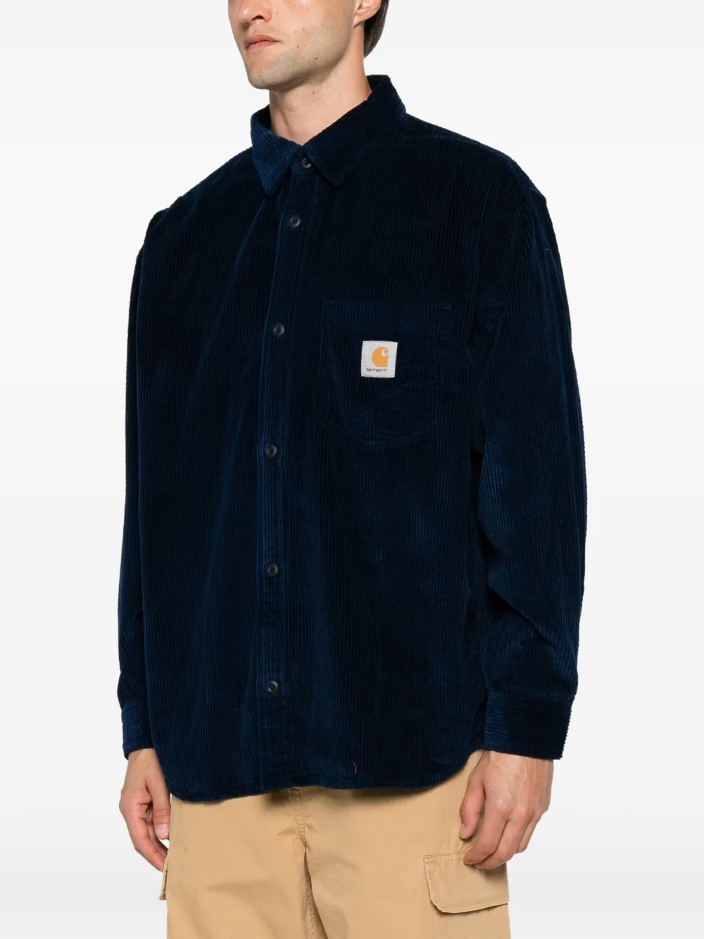 Carhartt WIP Loyde ribfluwelen overhemd met logo-patch Blauw