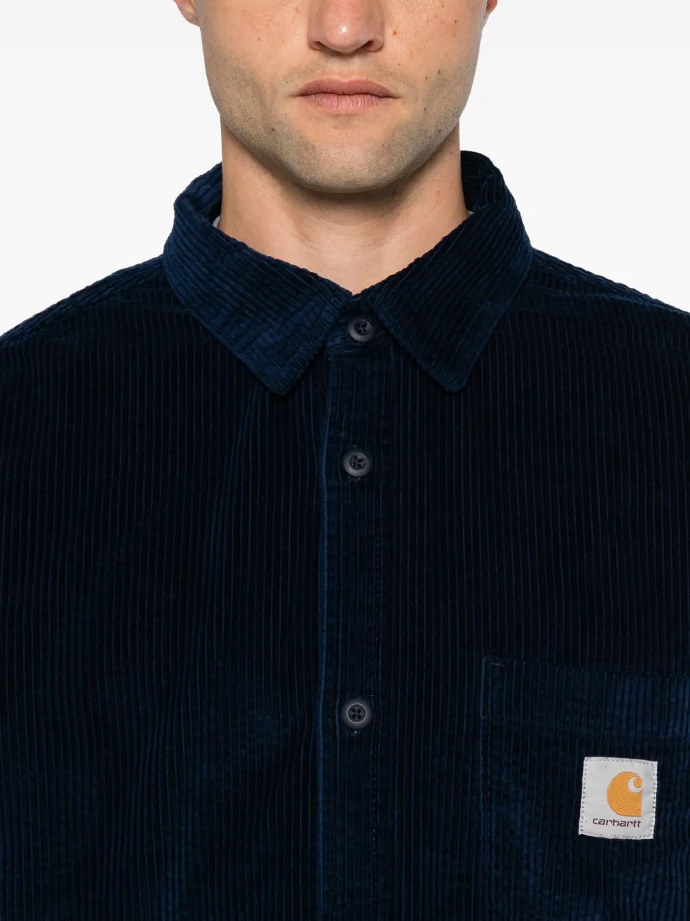 Carhartt WIP Loyde ribfluwelen overhemd met logo-patch Blauw