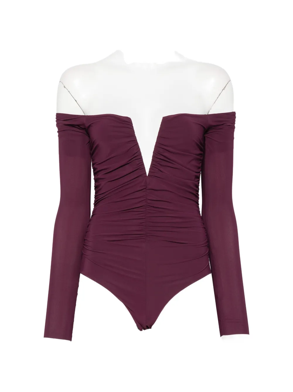 Amazuìn Alika Off-the-shoulder Ruched Bodysuit In Purple