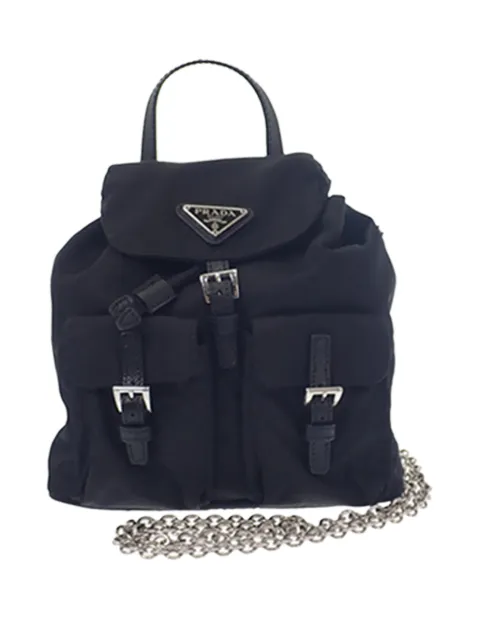 Prada Pre-Owned 2019-2026 Mini Saffiano Trimmed Tessuto Drawstring Vela Backpack satchel