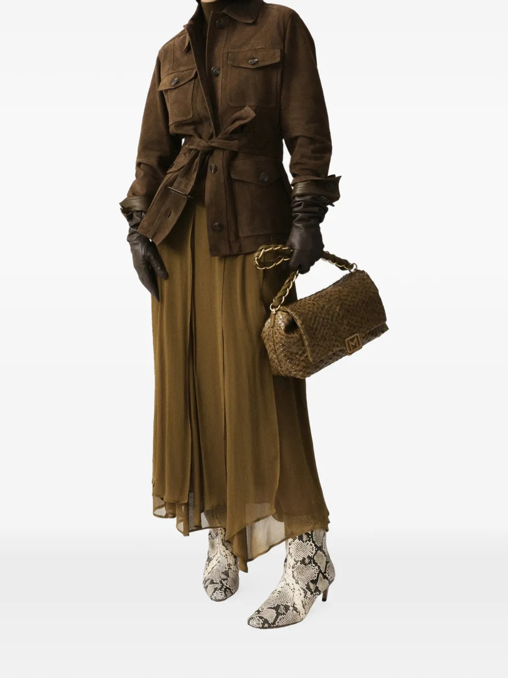 Marella belted suede jacket Bruin