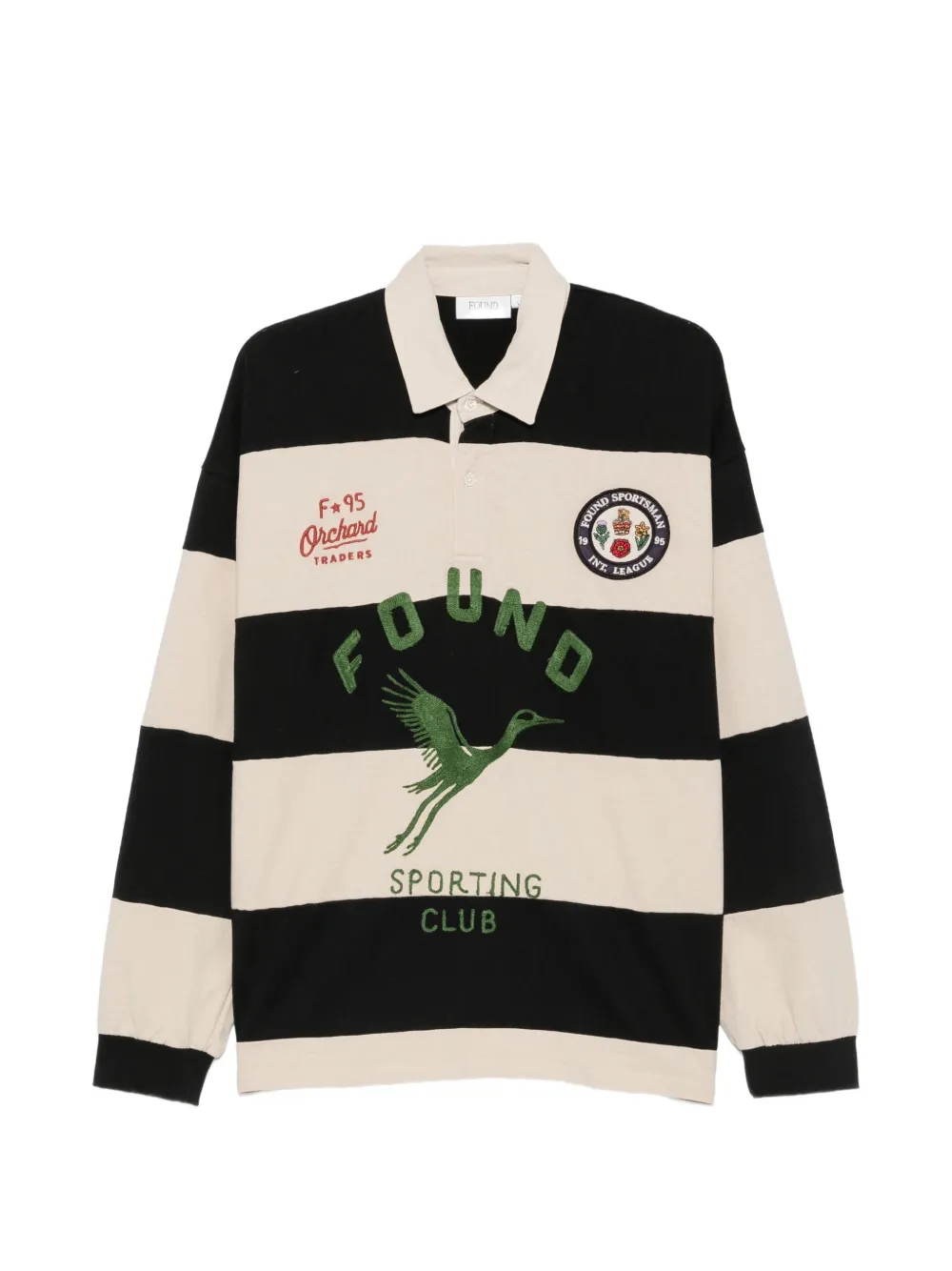 FOUND Bird Logo striped polo shirt