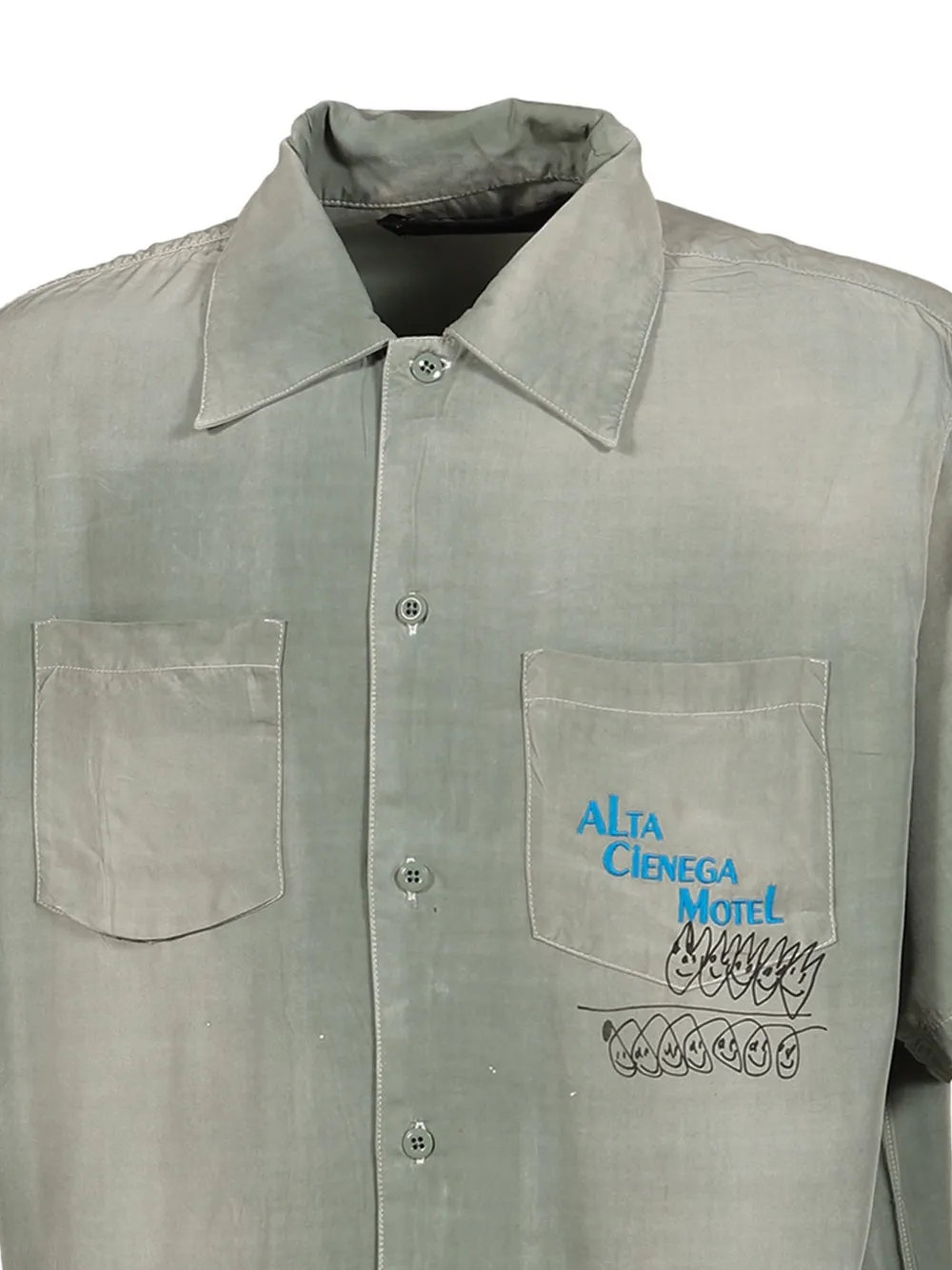 Paly Alta Cienega distressed-effect embroidered shirt Groen
