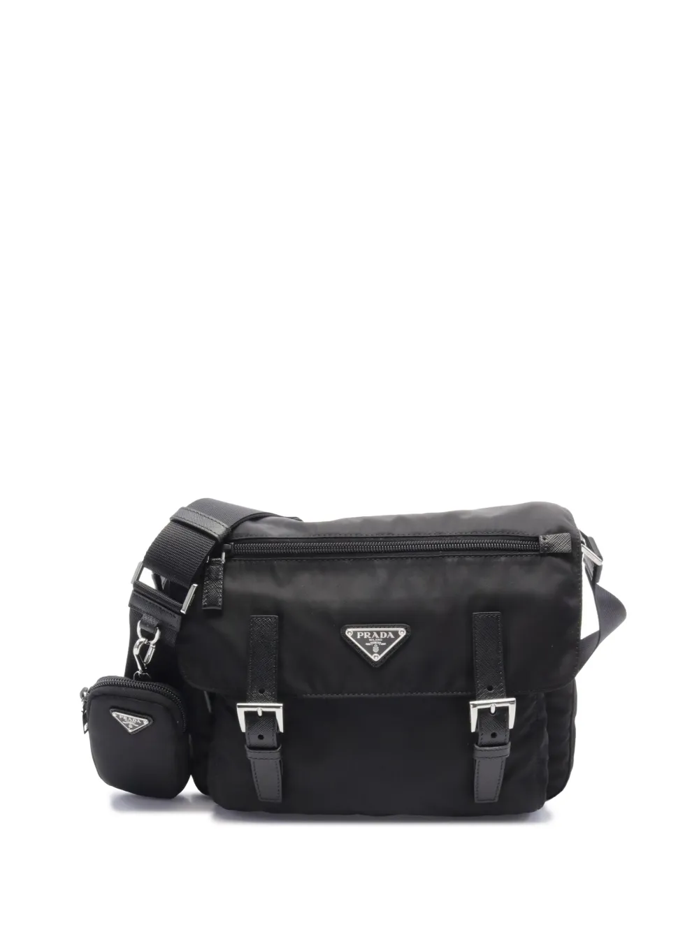 Prada Pre-Owned 2013-2026 Saffiano Trimmed Tessuto Zip Double Buckle Messenger Bag crossbody bag - Nero