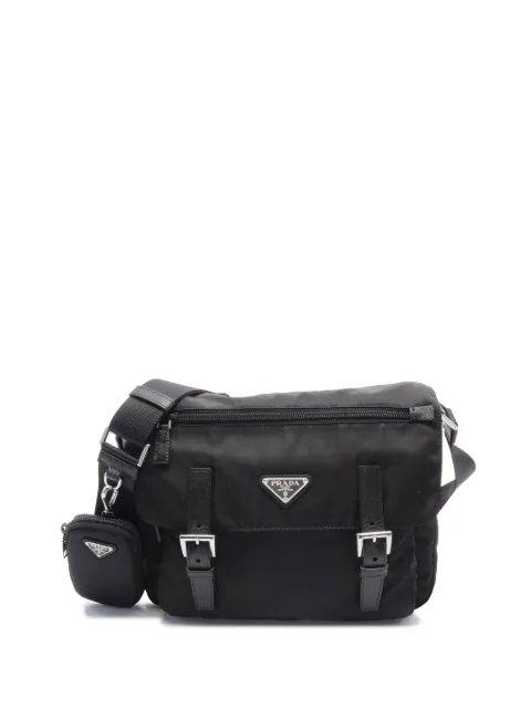 Prada Pre-Owned 2013-2026 Saffiano Trimmed Tessuto Zip Double Buckle Messenger Bag crossbody bag