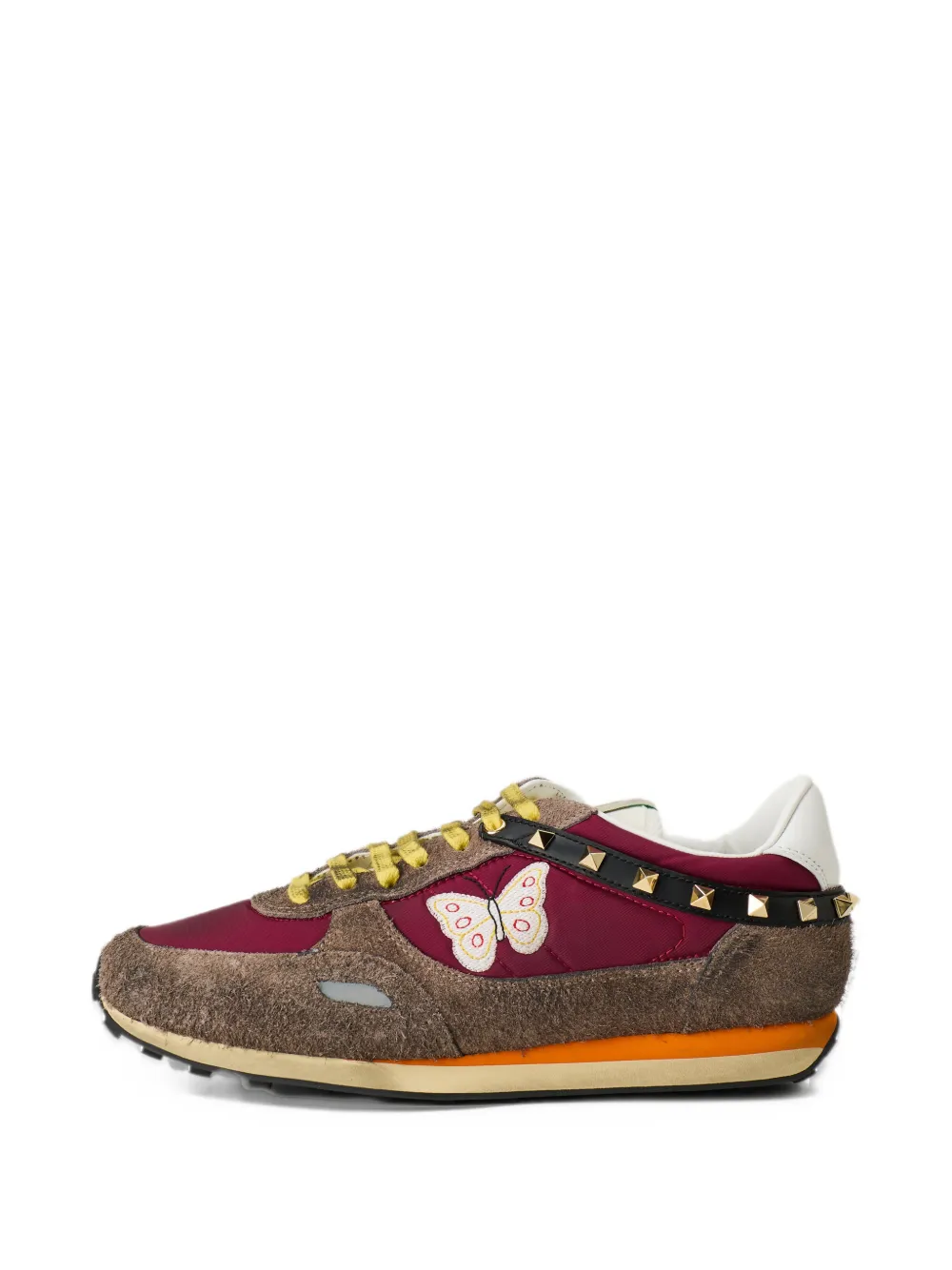 Valentino Garavani Stud Up sneaker in split leather and nylon with butterfly embroidery - Red