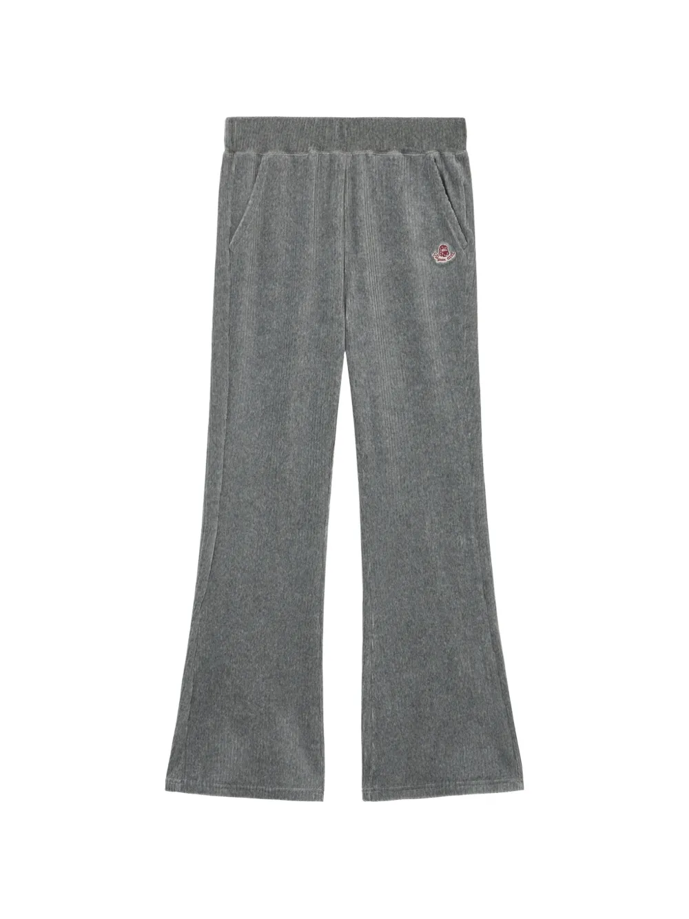 FINGERCROXX ribbed-knit logo-patch flared trousers