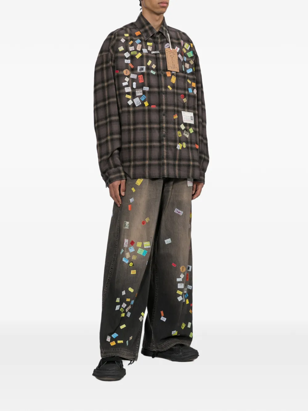 Maison MIHARA YASUHIRO Geruit overhemd met print Bruin