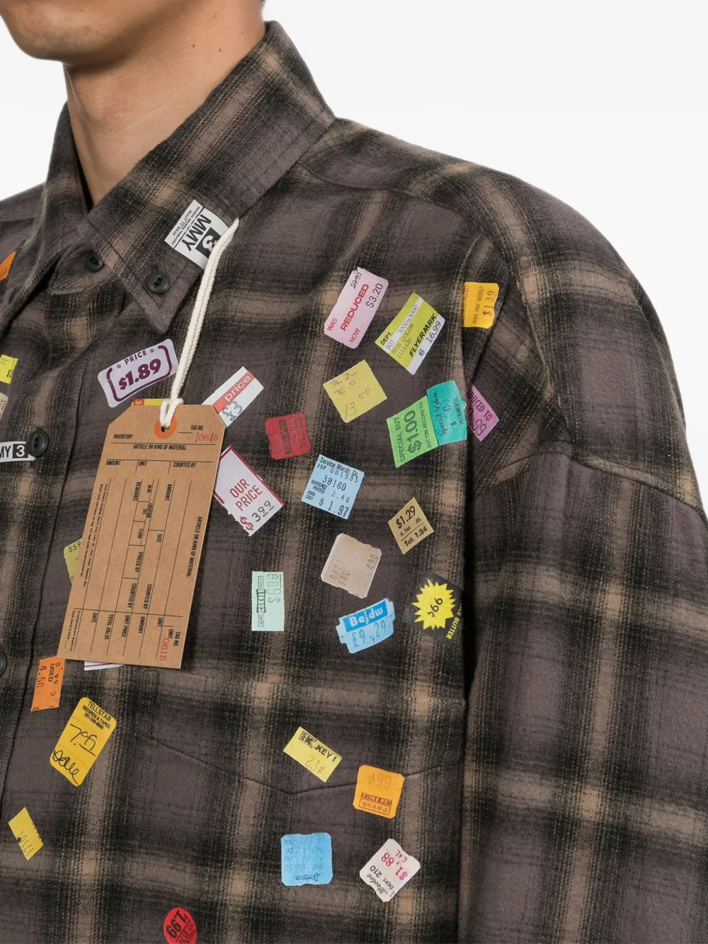 Maison MIHARA YASUHIRO Geruit overhemd met print Bruin