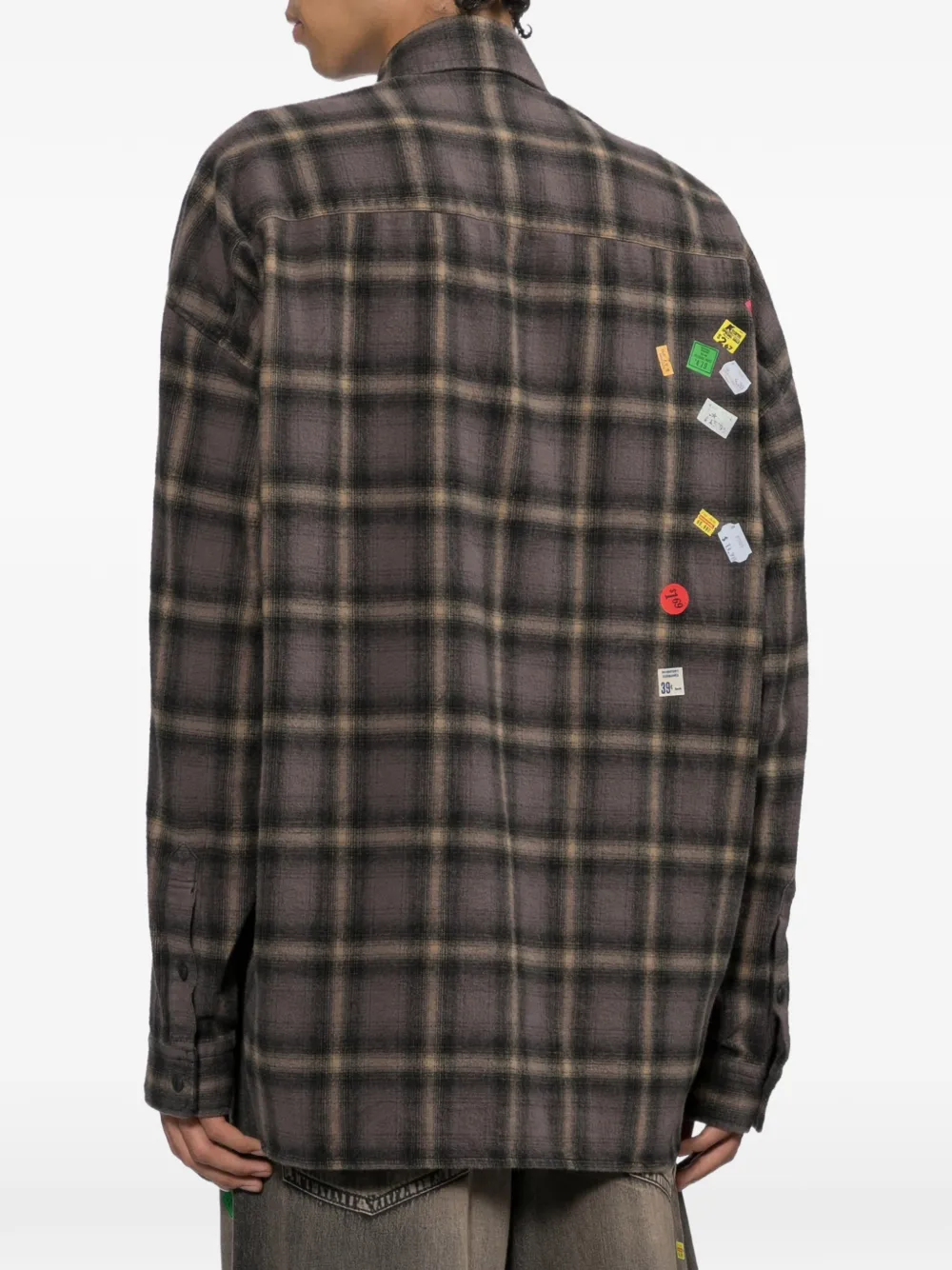 Maison MIHARA YASUHIRO Geruit overhemd met print Bruin