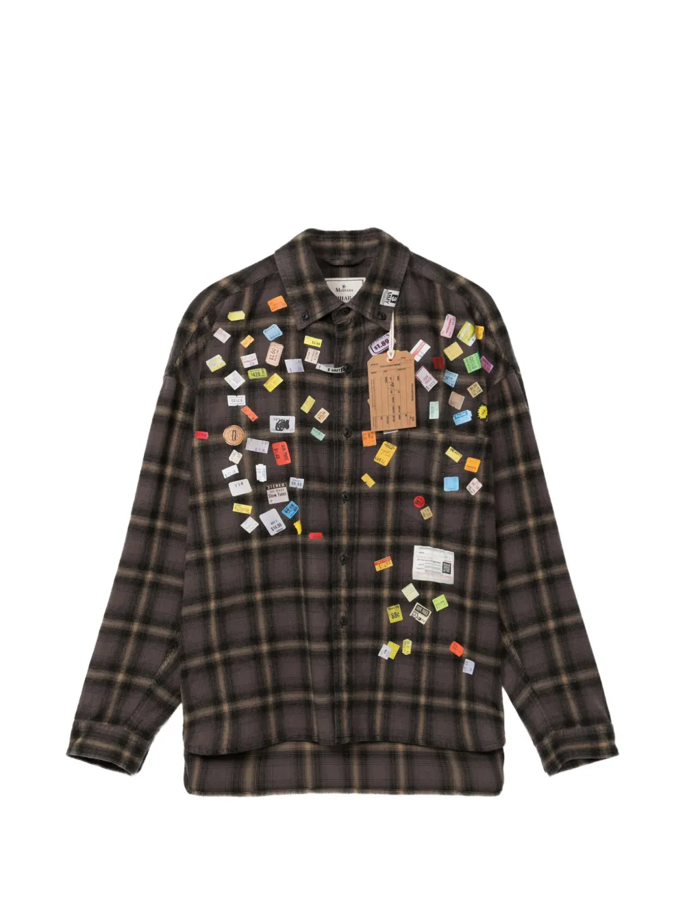 Maison MIHARA YASUHIRO price sticker printed check shirt - Brown