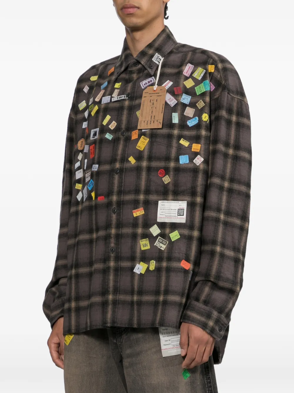 Maison MIHARA YASUHIRO Geruit overhemd met print Bruin