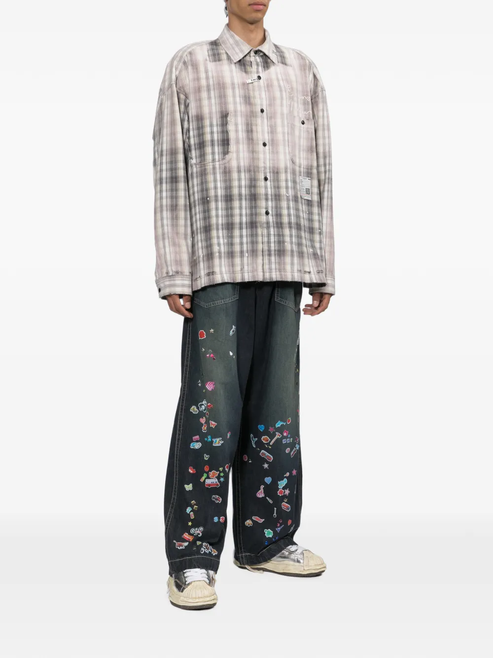 Maison MIHARA YASUHIRO Kids Baker denim broek met print Blauw