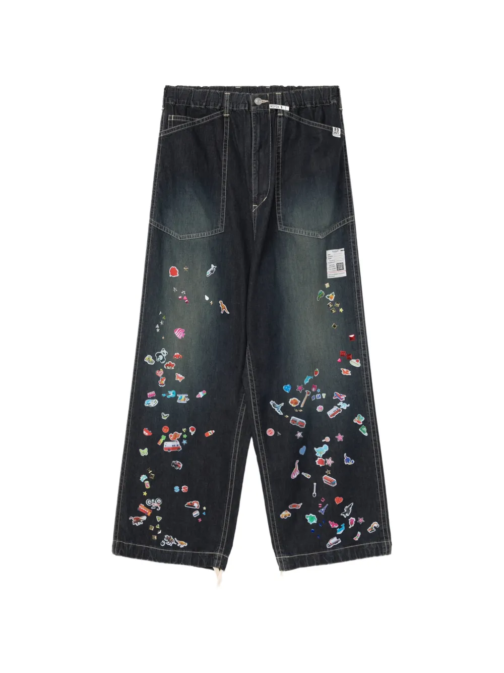 Maison MIHARA YASUHIRO Kids Sticker-printed Baker denim pants - Bleu Maison MIHARA YASUHIRO Kids Sticker-printed Baker denim pants - Bleu