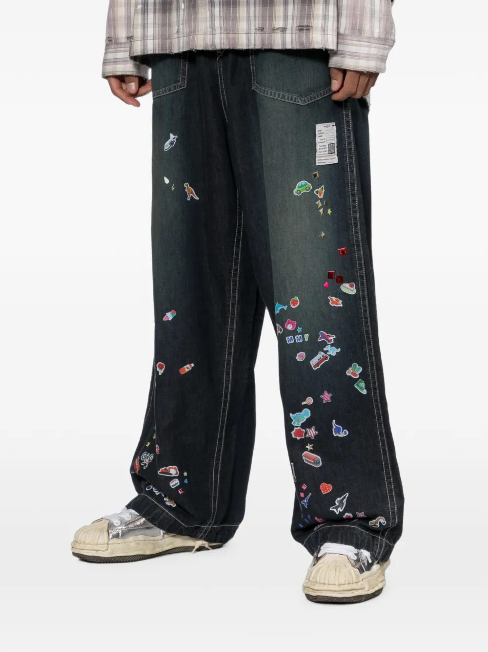 Maison MIHARA YASUHIRO Kids Baker denim broek met print Blauw