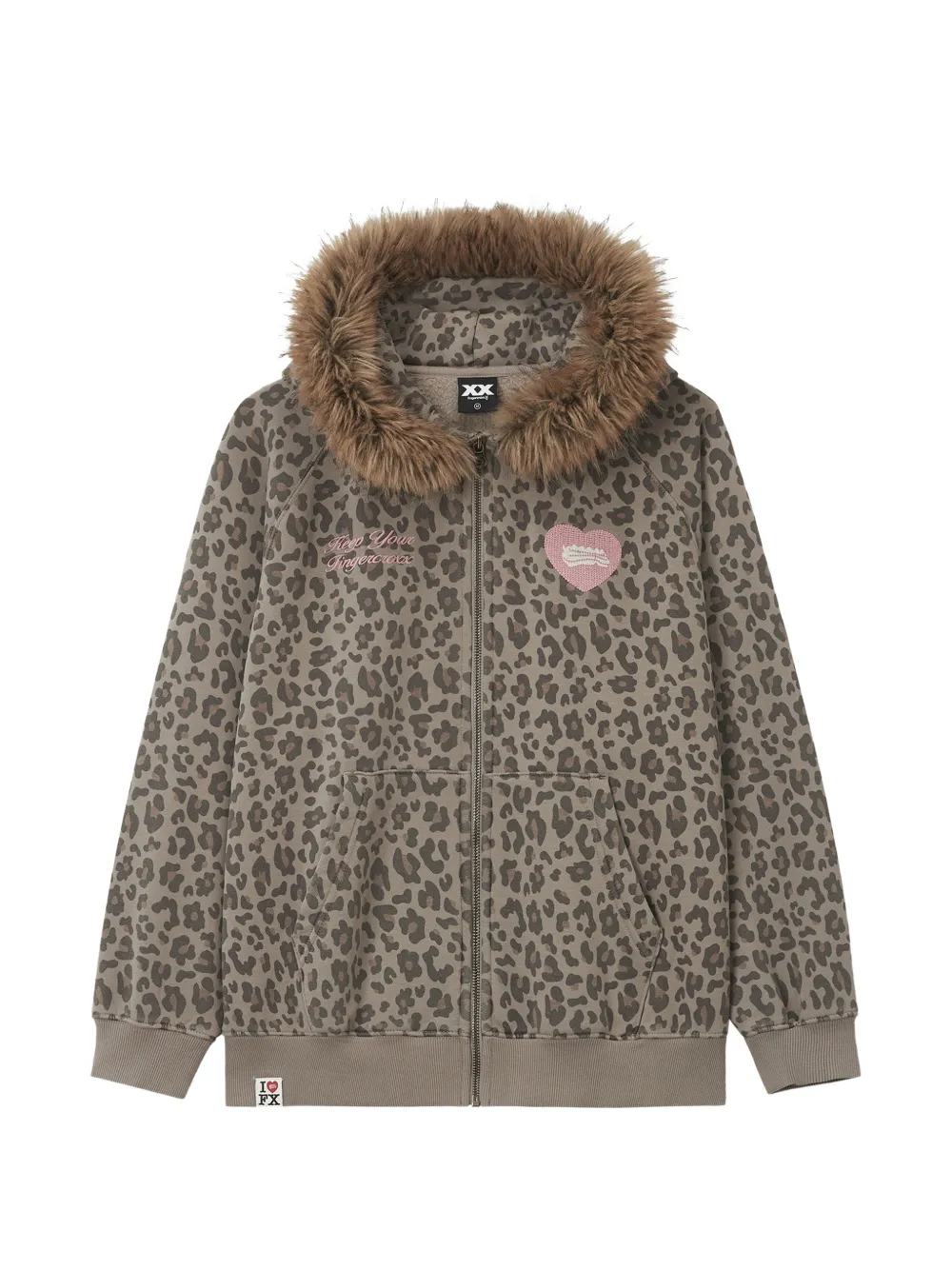 FINGERCROXX leopard-print faux-fur trim hoodie