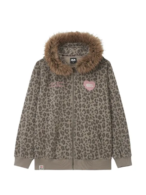 FINGERCROXX leopard-print faux-fur trim hoodie
