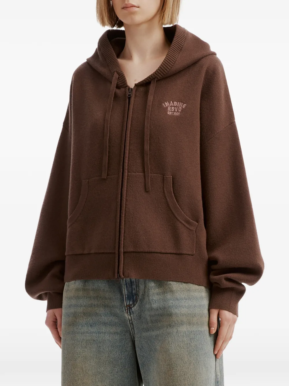 izzue logo-embroidered zip-up hoodie Bruin