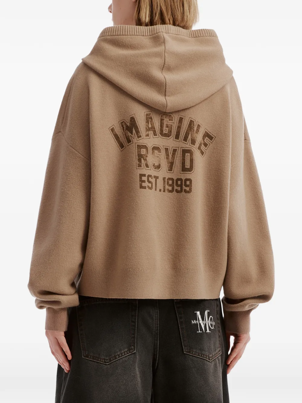 izzue logo-embroidered zip-up hoodie Beige