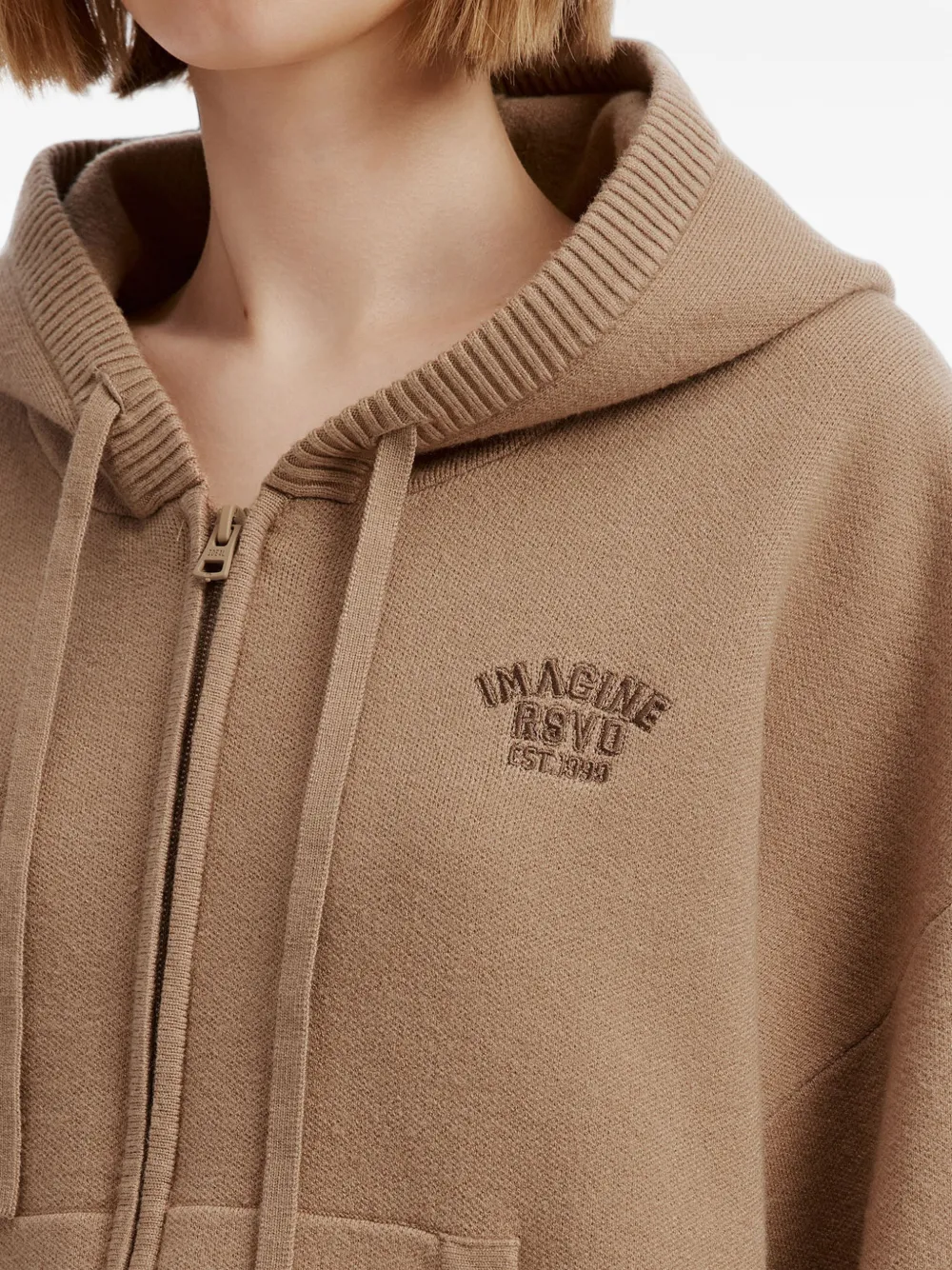 izzue logo-embroidered zip-up hoodie Beige