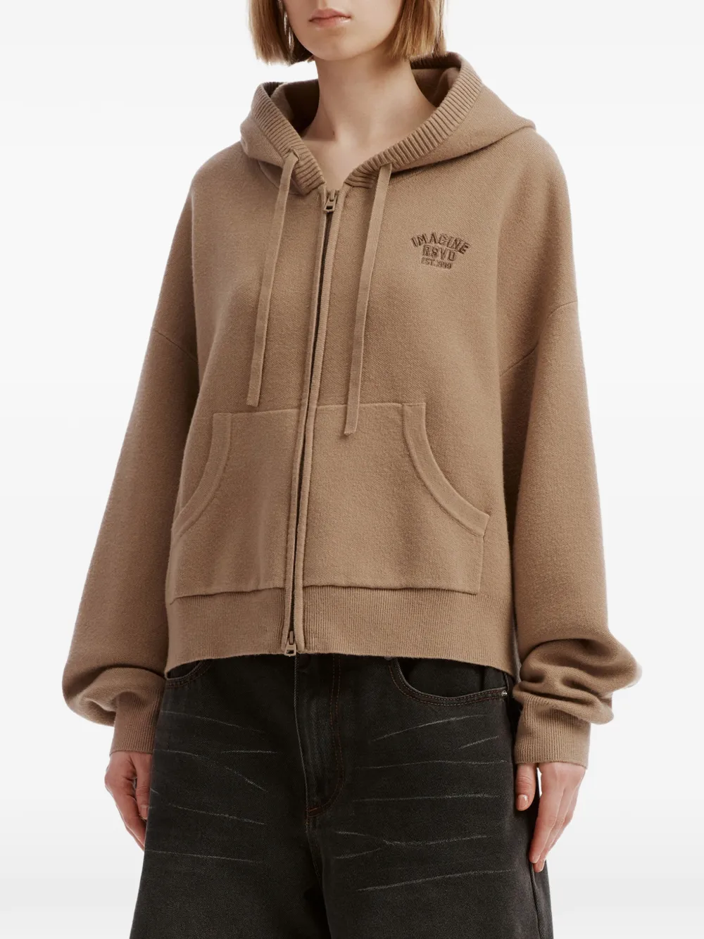 izzue logo-embroidered zip-up hoodie Beige