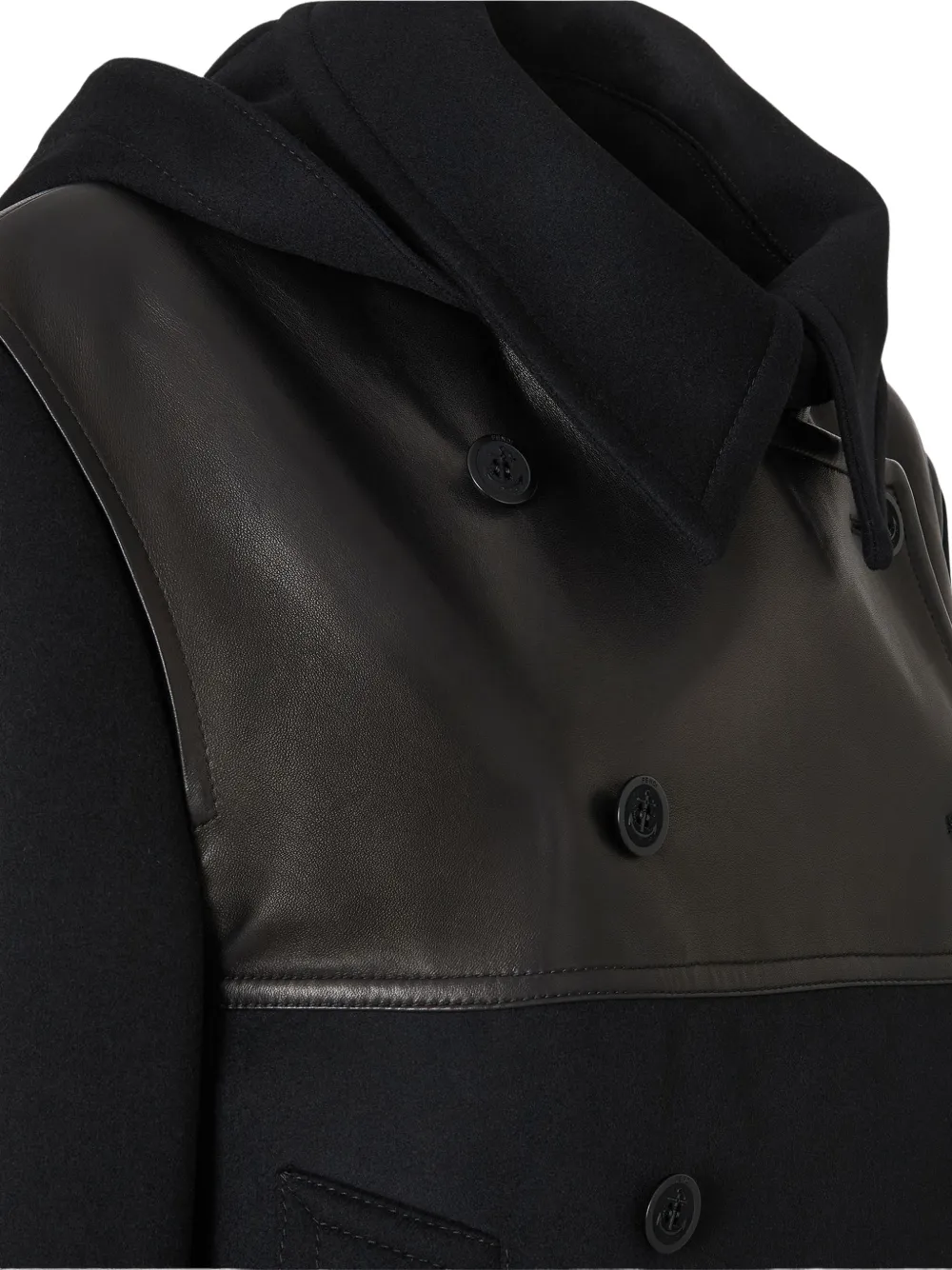 FENDI Parka met leren vlakken en dubbele rij knopen Zwart