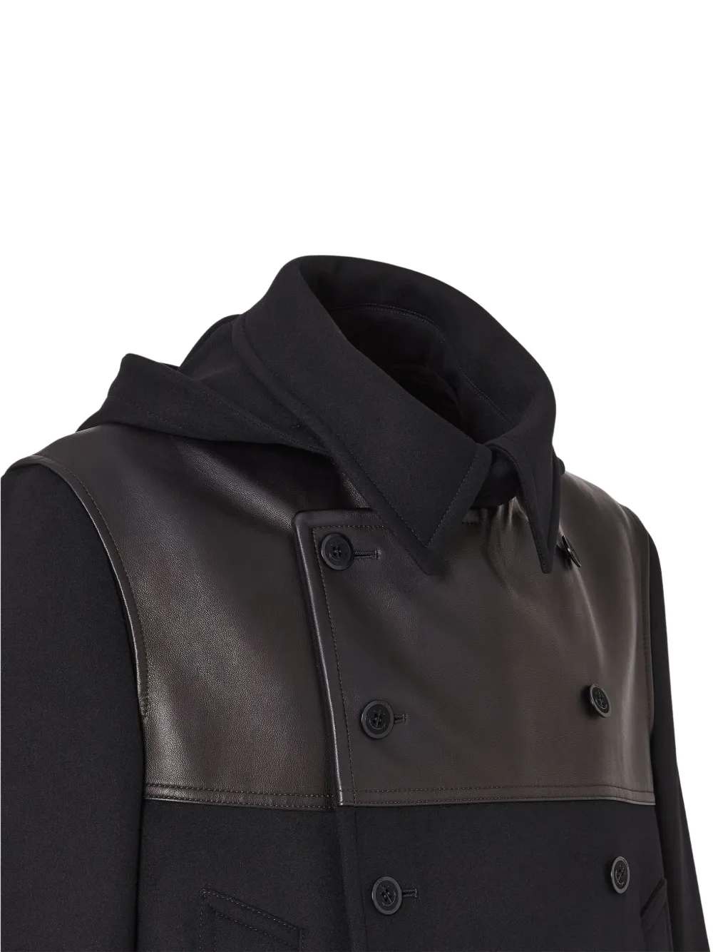 FENDI Parka met leren vlakken en dubbele rij knopen Zwart