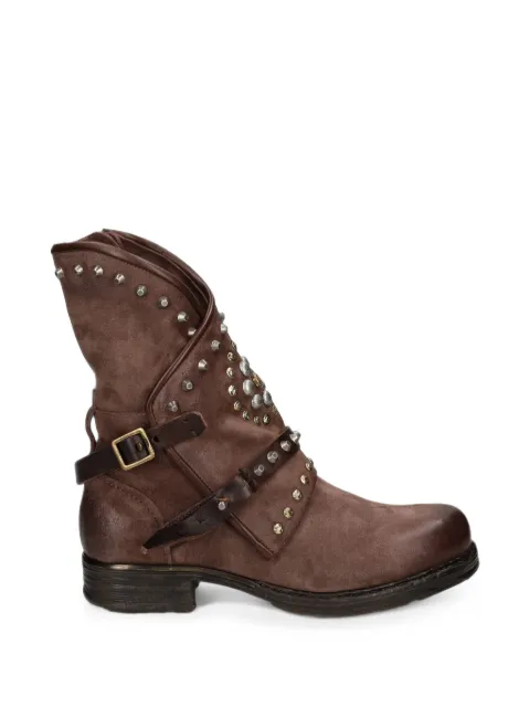 A.S.98 stud-embellished buckled leather boots
