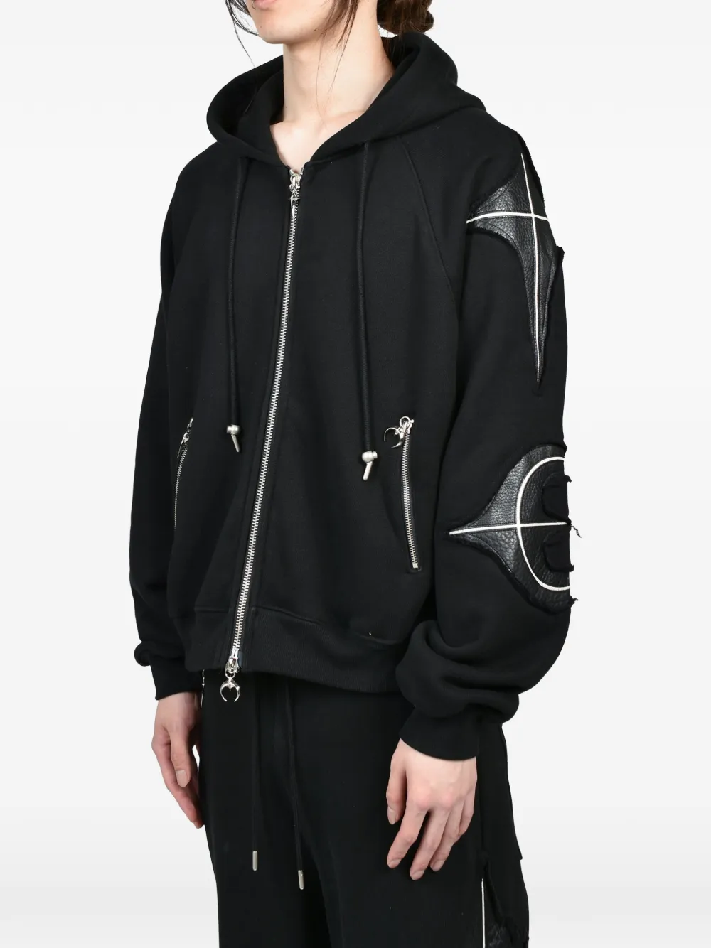 THUG CLUB New Rock hoodie met leren vlakken Zwart