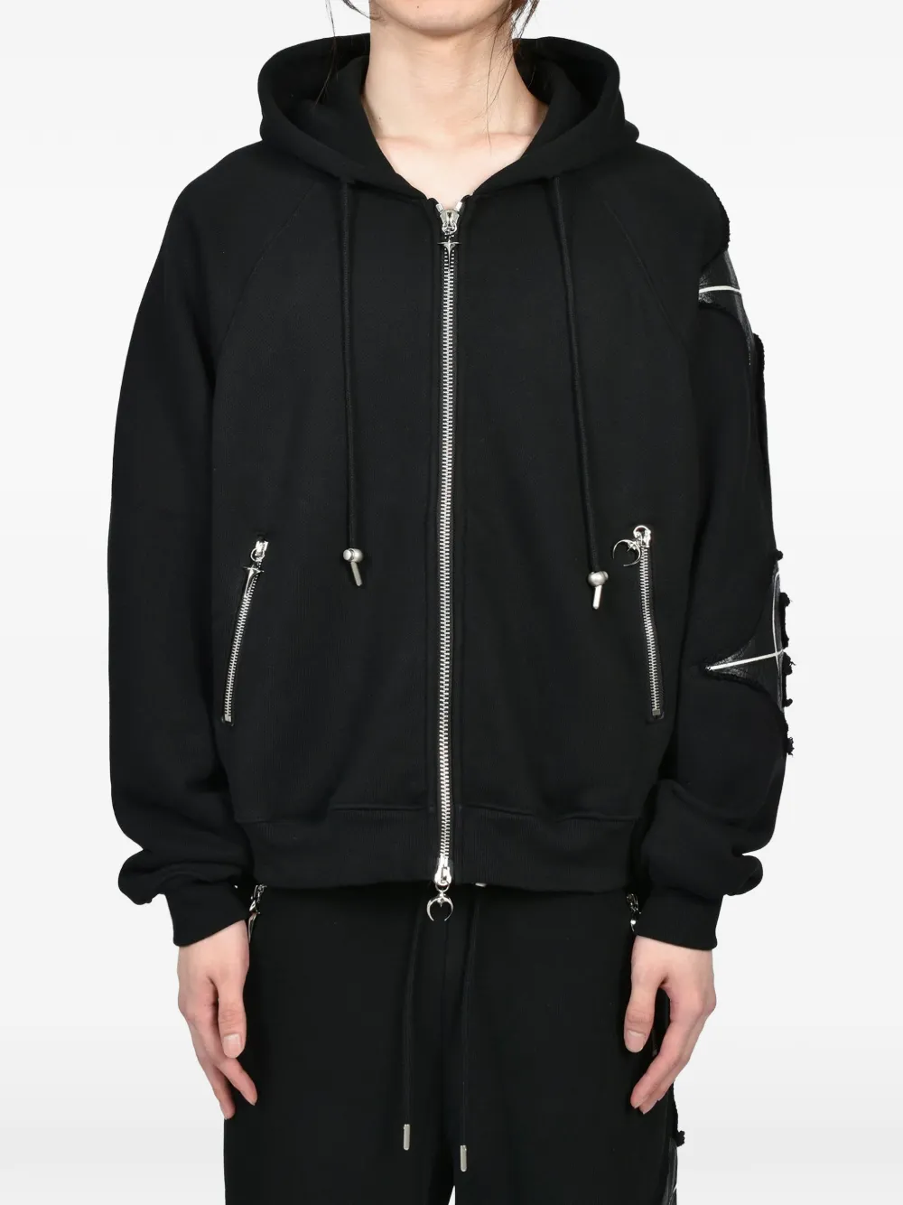 THUG CLUB New Rock hoodie met leren vlakken Zwart