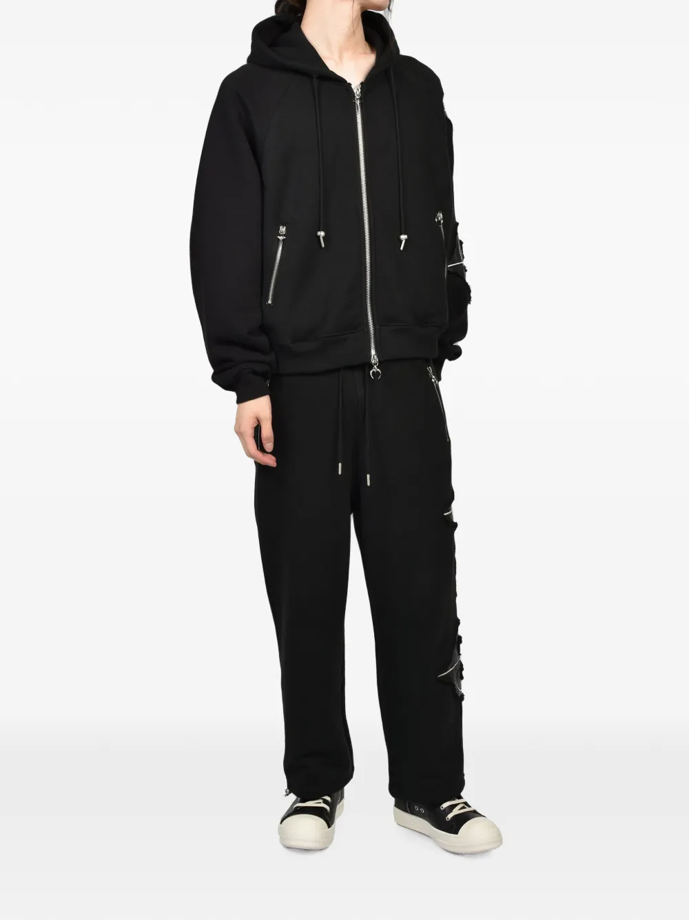 THUG CLUB New Rock hoodie met leren vlakken Zwart