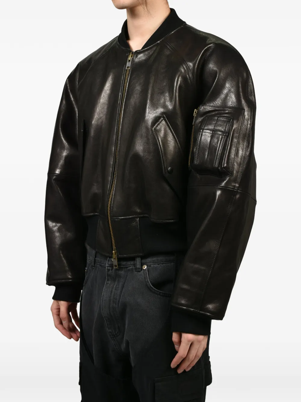 Protocol Index Exaggerated-shoulder Leather Jacket In Black