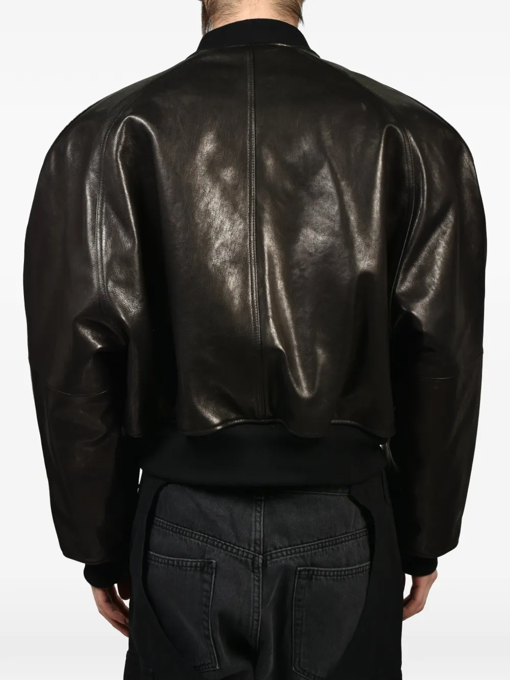 Protocol Index Exaggerated-shoulder Leather Jacket In Black