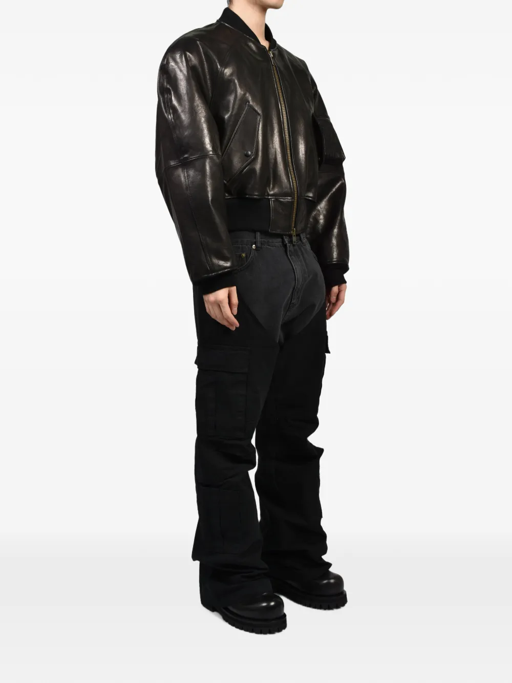 Protocol Index Exaggerated-shoulder Leather Jacket In Black